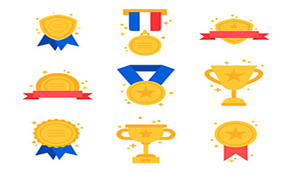 9 golden medal badges and trophies vector materials