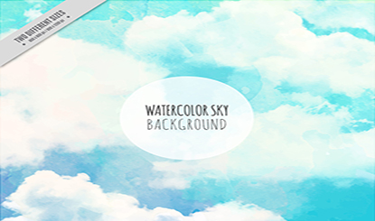 Watercolor painted sky clouds background vector material