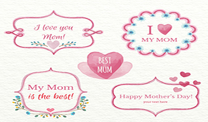 彩绘爱心母亲节标签矢量素材