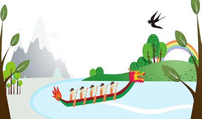 Dragon Boat Festival literary dragon boat racing cartoon banner background