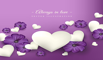 Purple flowers and white love vector material