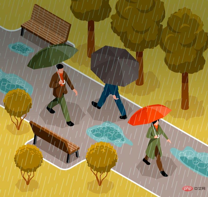 雨中撑着雨伞行走的人们矢量素材(EPS)