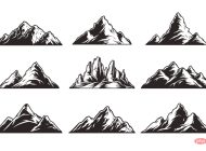 九个手绘黑白风格的山脉矢量素材(EPS+PNG)