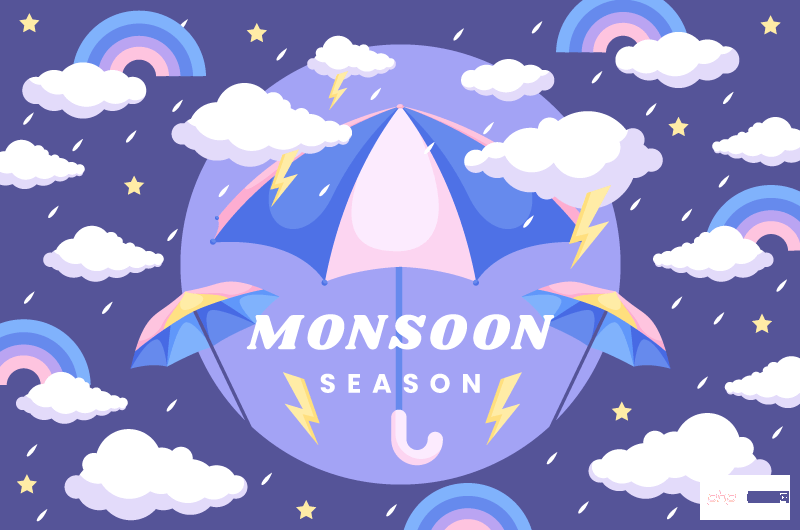 乌云雨滴雷电雨伞设计雨季背景矢量素材(AI/EPS)
