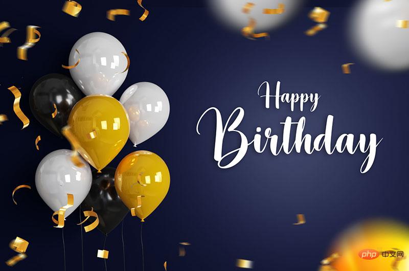 Realistic balloons and golden confetti design birthday Happy background picture material (PSD)