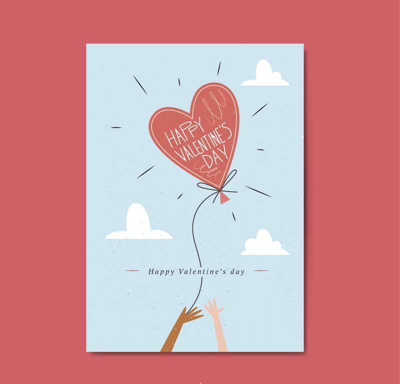 爱心气球情人节卡片矢量素材