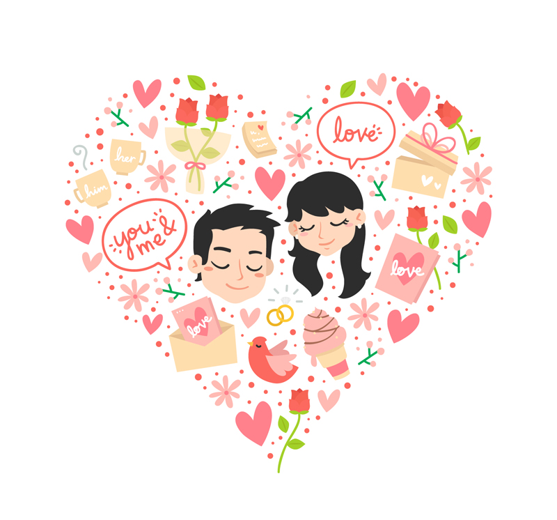 Flower love and couple avatar vector material