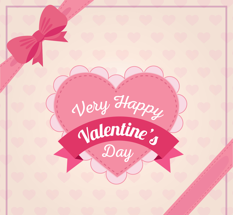 Pink love Valentine's Day greeting card vector illustration