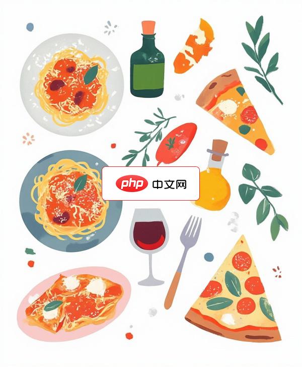 矢量风格意大利美食插画素材