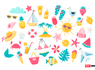 Cute summer elements vector material (EPS PNG)