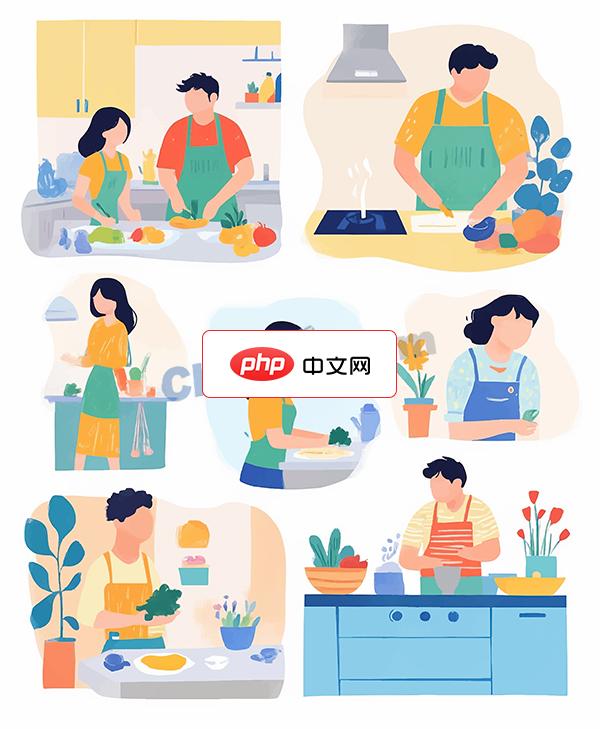 料理教学场景插画背景矢量素材