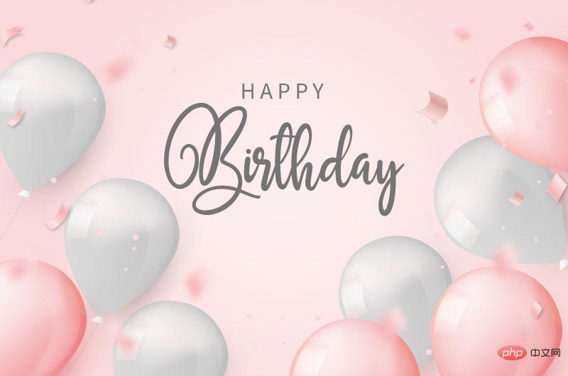 粉色和浅灰色气球设计生日快乐背景图片矢量素材(EPS)