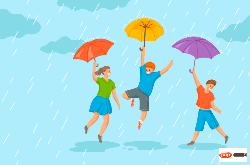 撑着雨伞在雨中嬉戏的青年矢量素材(AI+EPS)