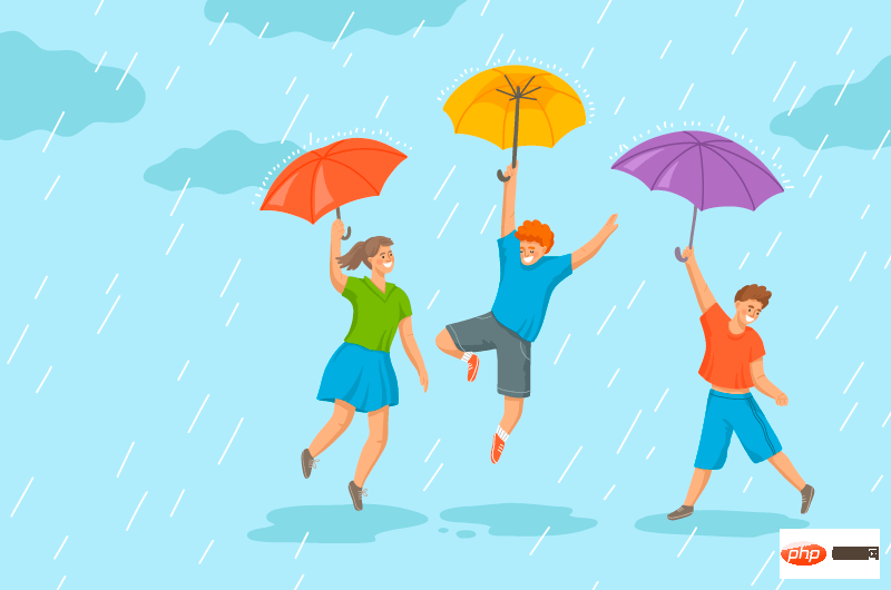 撑着雨伞在雨中嬉戏的青年矢量素材(AI/EPS)