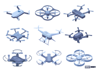 九个不同款式的无人机矢量素材(EPS+PNG)