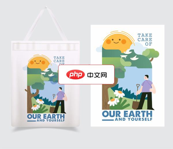 卡通环保手提袋设计矢量模板