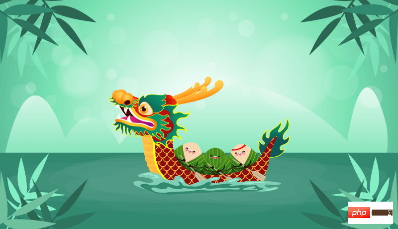 开心划龙舟的粽子设计端午节背景矢量素材(EPS)