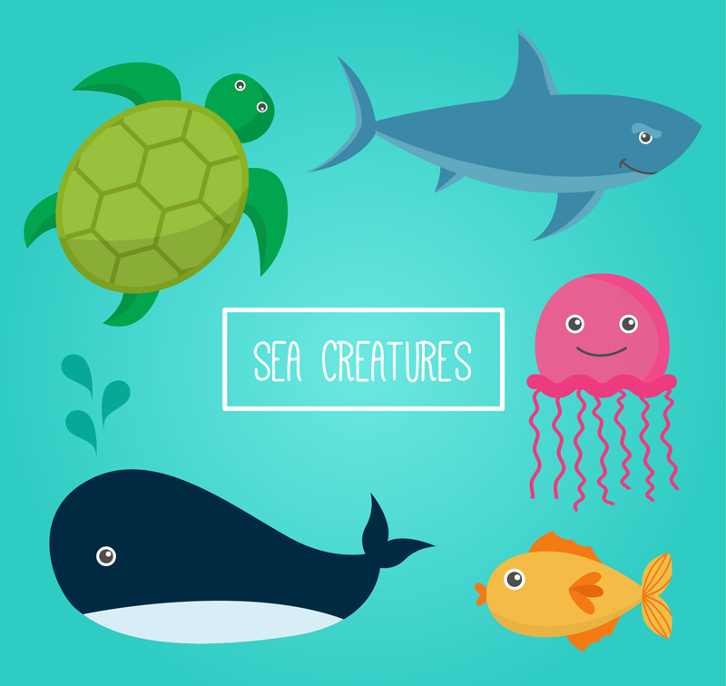 5 cartoon marine animal vector materials