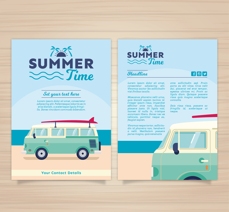 Creative tour bus summer vacation flyer vector illustration