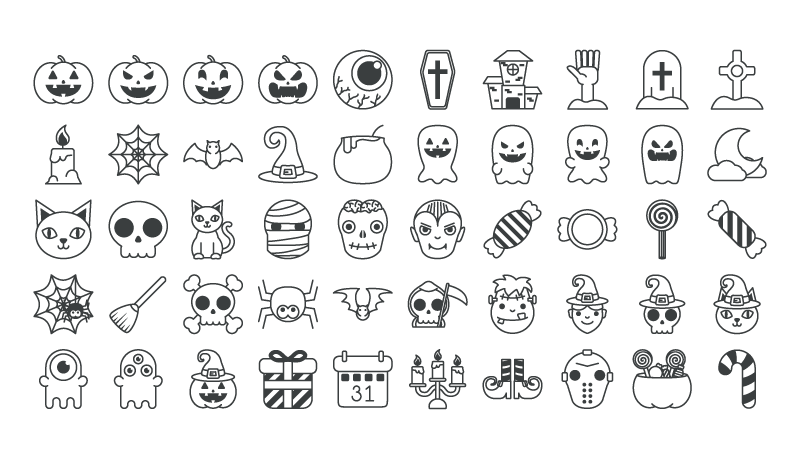 Halloween black and white line icon vector material (EPS+PNG)