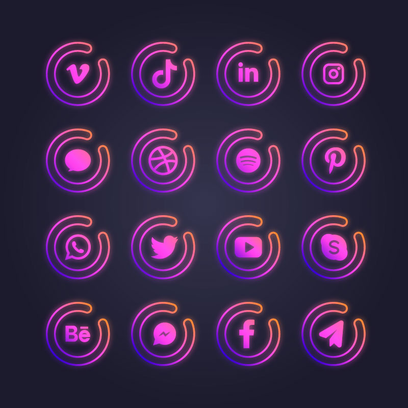 紫色渐变社交媒体图标矢量素材(AI+EPS+PNG)