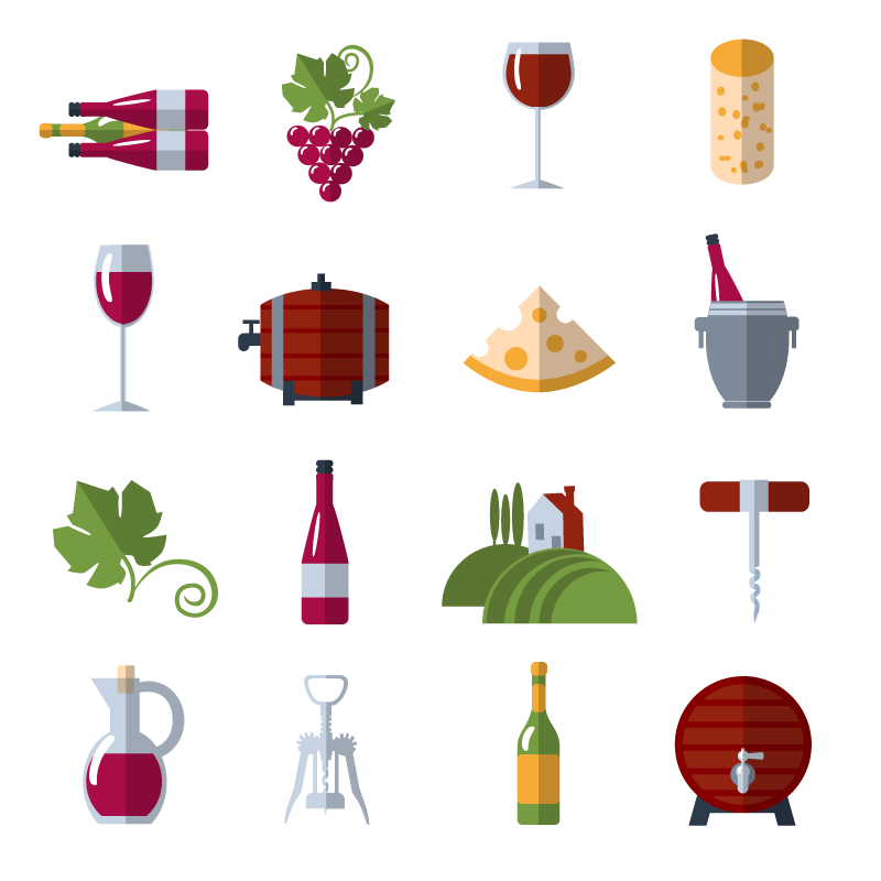 Flat wine element icon vector material (EPS+PNG)