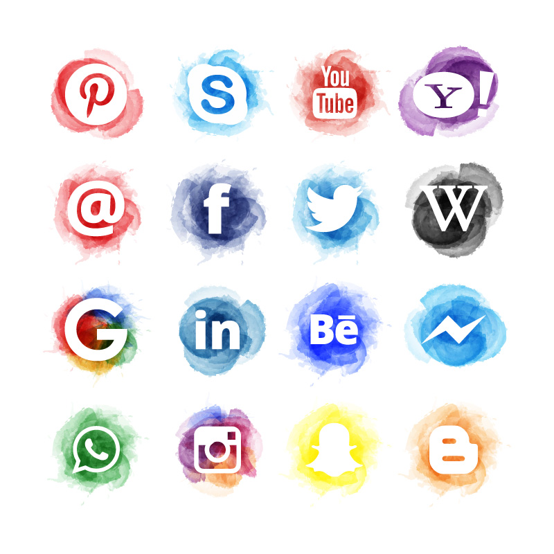 Watercolor style social media icon vector material (EPS+AI+PNG)