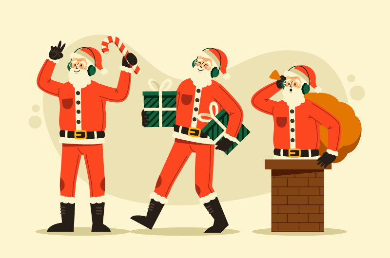 Santa Claus climbing out of the chimney to deliver gifts vector material (AI+EPS+PNG)