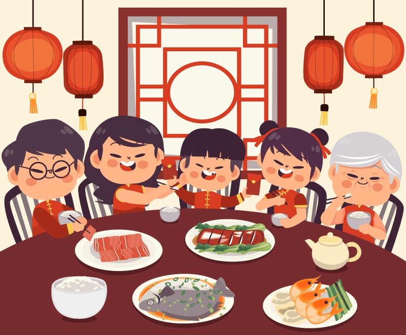 春节快乐一家人开心吃年夜饭矢量素材4(AI+EPS)