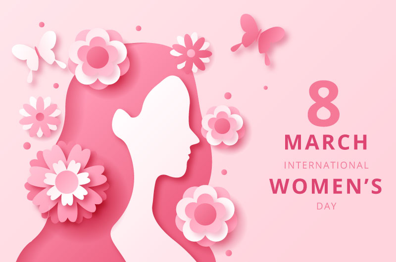 粉色花朵和女子设计妇女节矢量素材(AI+EPS)