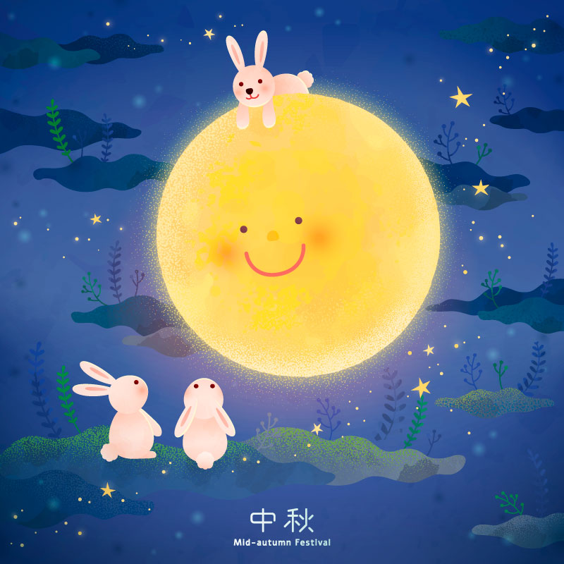 赏月的兔子设计中秋节背景矢量素材(EPS)