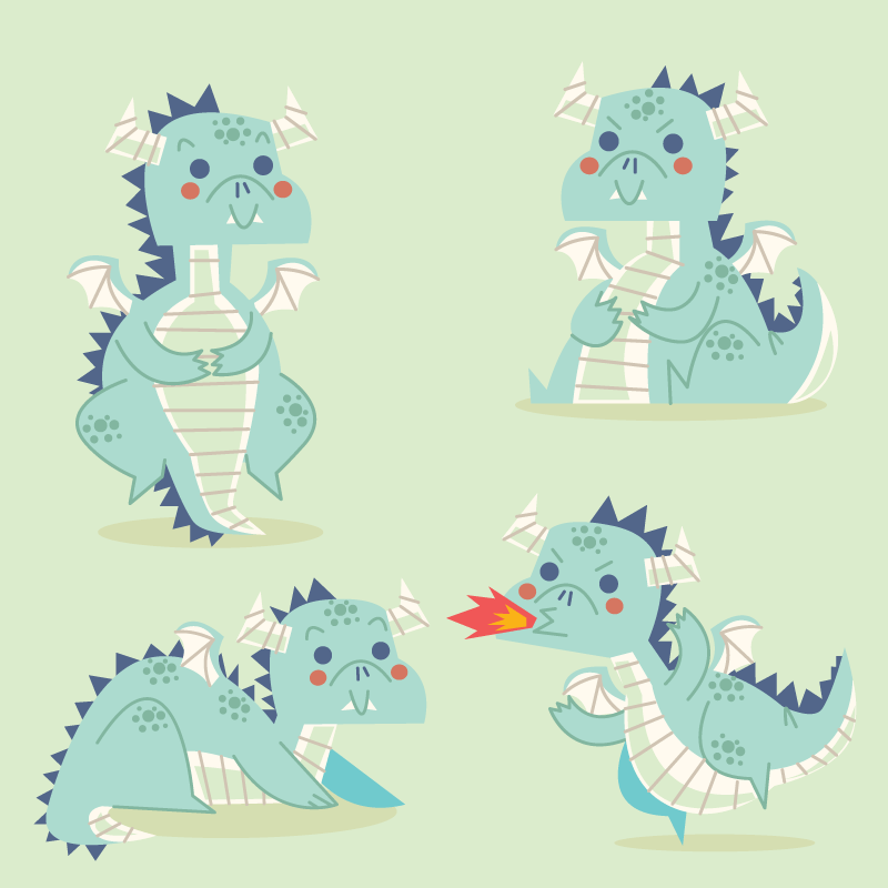 Hand drawn cute baby dragon vector material (EPS+AI+PNG)