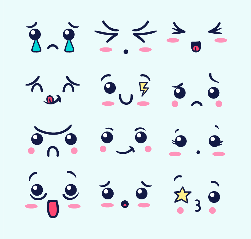 12 kawaii emoticon vector materials (AI+EPS+PNG)