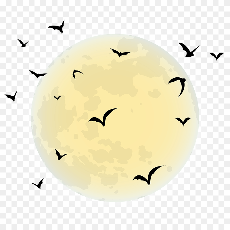 Bats around the moon Halloween background material (PNG)