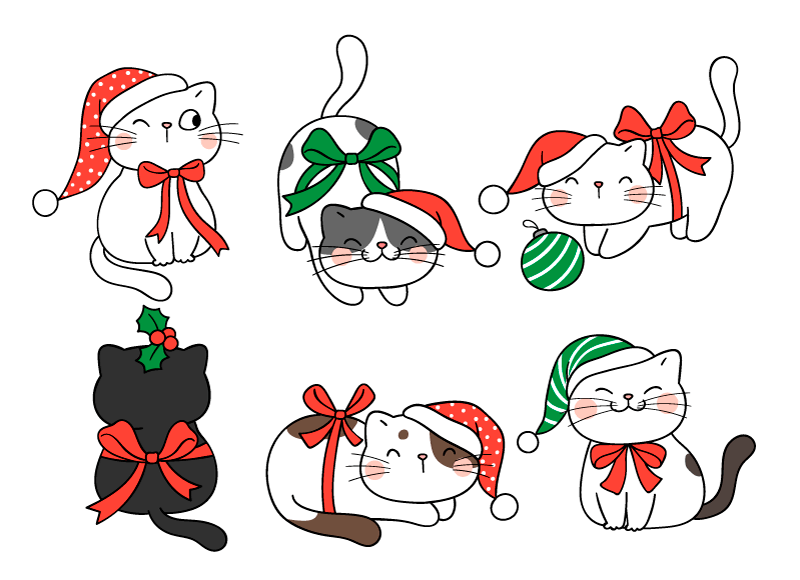 庆祝圣诞节快乐的可爱猫咪矢量素材(EPS+PNG)