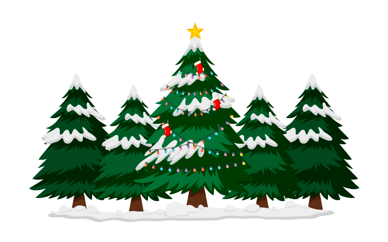 被大雪和彩灯覆盖的圣诞树矢量素材(EPS+PNG)