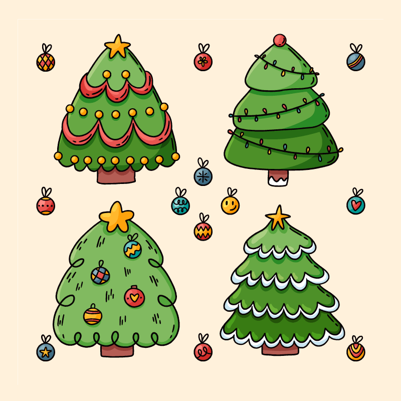 四颗可爱的圣诞树矢量素材(AI+EPS+PNG)