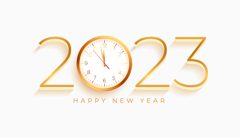 金色的时钟和数字设计2023新年跨年背景矢量素材(EPS)