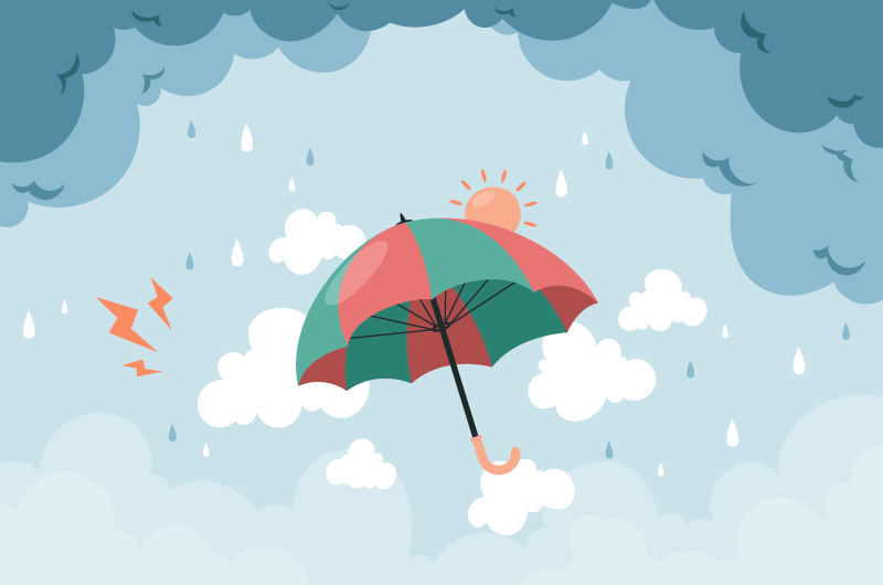 太阳雨下的雨伞设计雨季背景矢量素材(AI+EPS)