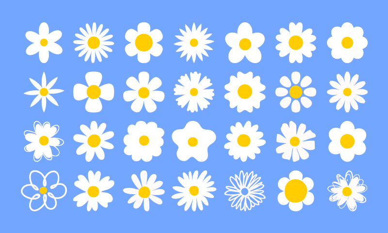 28个简单涂鸦的雏菊花朵矢量素材(EPS+PNG)